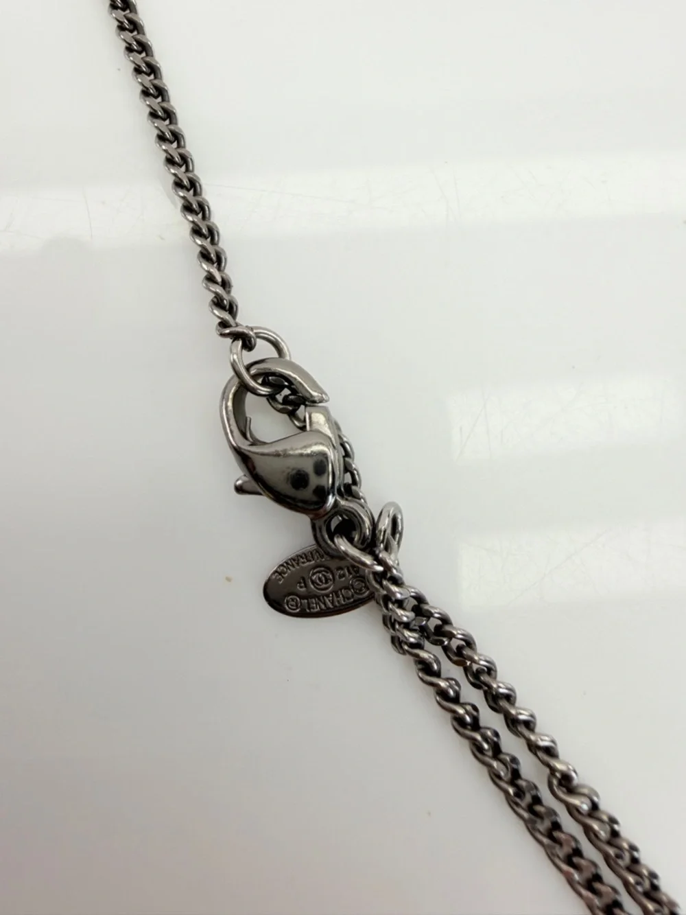 Chanel Black Crystal Interlocking Logo CC Pendant Necklace